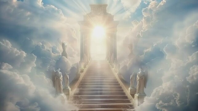 Heavenly Gates Await at the Cloud Staircase. seamless looping time-lapse virtual 4k video animation background.