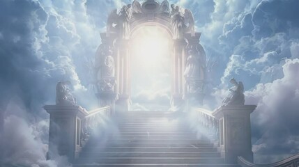 Ascendancy Through Clouds on Staircase to Bliss. seamless looping time-lapse virtual 4k video animation background.