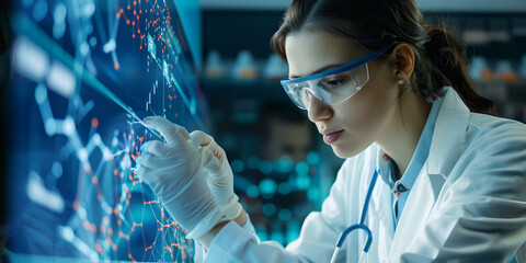 Scientific Experimentation Illustrated ,Female Scientist Conducts Experiment ,Graphic Depiction of Scientific Inquiry