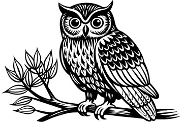 Fototapeta premium owl-sitting-on-tree-branch--vector-illustration