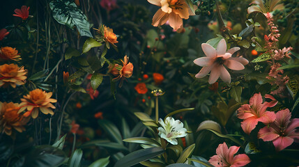Obraz premium A detailed photography showcasing blooming flowers in a garden, featuring simple yet realistic botanical details.