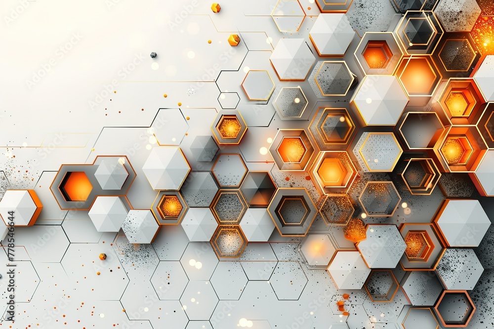 Poster a wall with a pattern of hexagons, some of which are gold. the wall appears to be made of concrete a