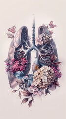 Blossoming Respiration - Artistic Anatomical Lungs. Anatomically inspired artwork of human lungs with blooming flowers.