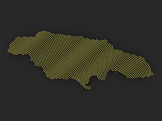 An abstract map of the Jamaica, consisting of thin golden lines. An abstract image for a geographical design template. an image for 3D rendering. Dark uniform background.