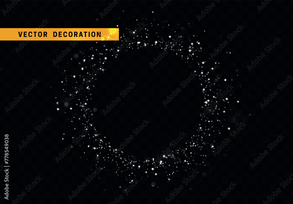 Poster festive decorative background with sparkles in the shape of a round frame border. vector illustratio
