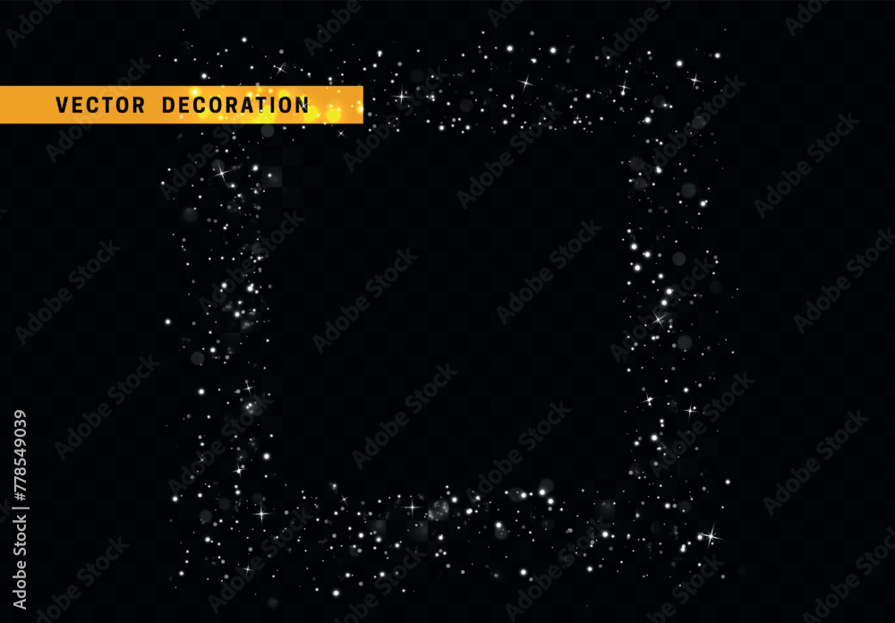 Poster festive decorative background with sparkles in the shape of a square frame border. vector illustrati