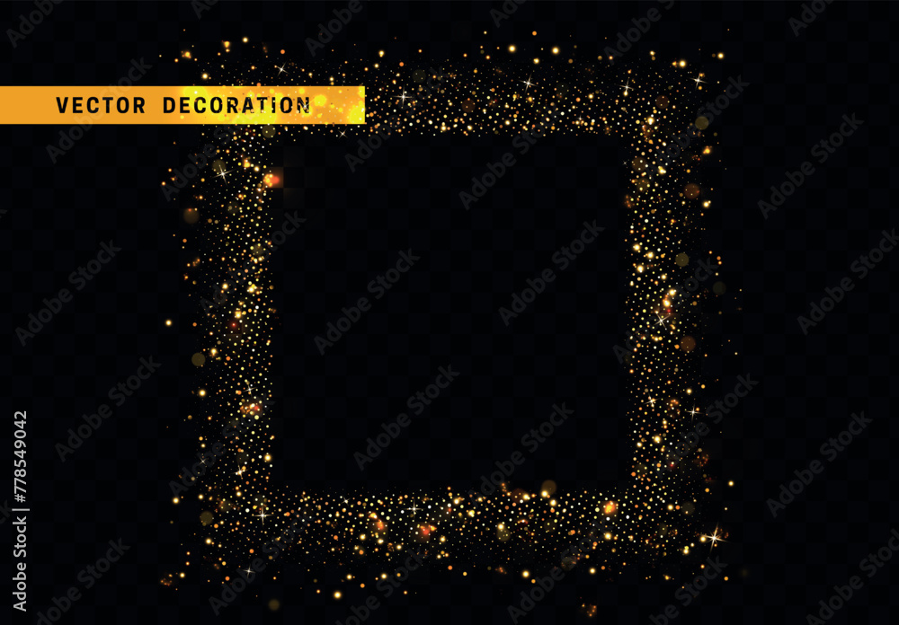 Poster festive decorative background with sparkles in the shape of a square frame border. vector illustrati