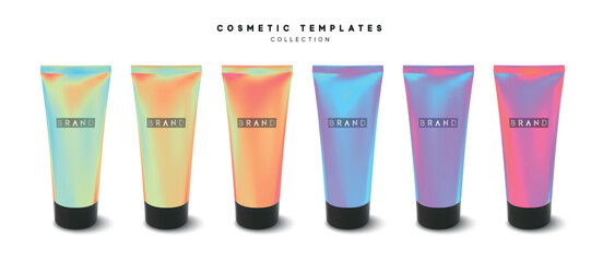 Set of cosmetic tube template 3d design. vector illustration