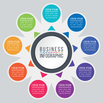 9 Steps Infographic business information 9 objects, steps, elements or options infographics design template	