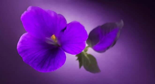 Violet flower waving on black background
