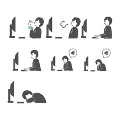 PCの前の男性会社員7セット
