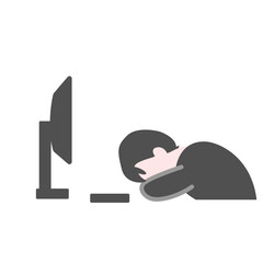 PCの前で伏せる男性会社員