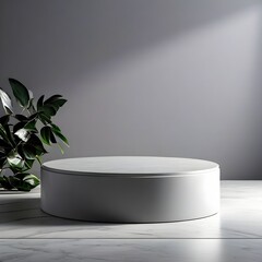 minimalistic round grey podium on  a marble table grey background, Ai Generated 