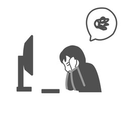 PCの前で頭を抱える男性会社員