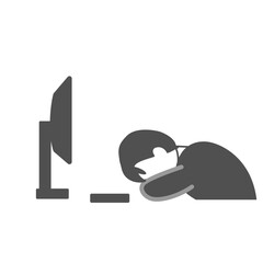 PCの前で伏せる男性会社員