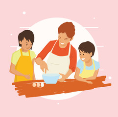 MADRE COCINANDO CON SUS HIJAS