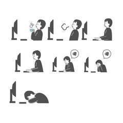 PCの前の男性会社員7セット