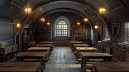 Fototapeta na wymiar Enchanted Classroom: Old-fashioned Setting for Magic School