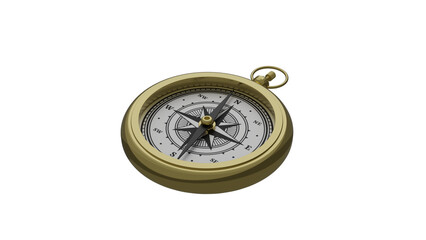 Fototapeta na wymiar Golden antique pocket compass isolated on transparent and white background. Navigation concept. 3D render