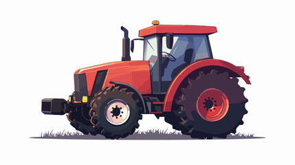 Big red tractor character 2d flat cartoon vactor il