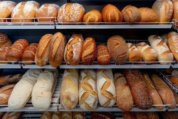 Fresh Assorted Bakery Bread on Shelves