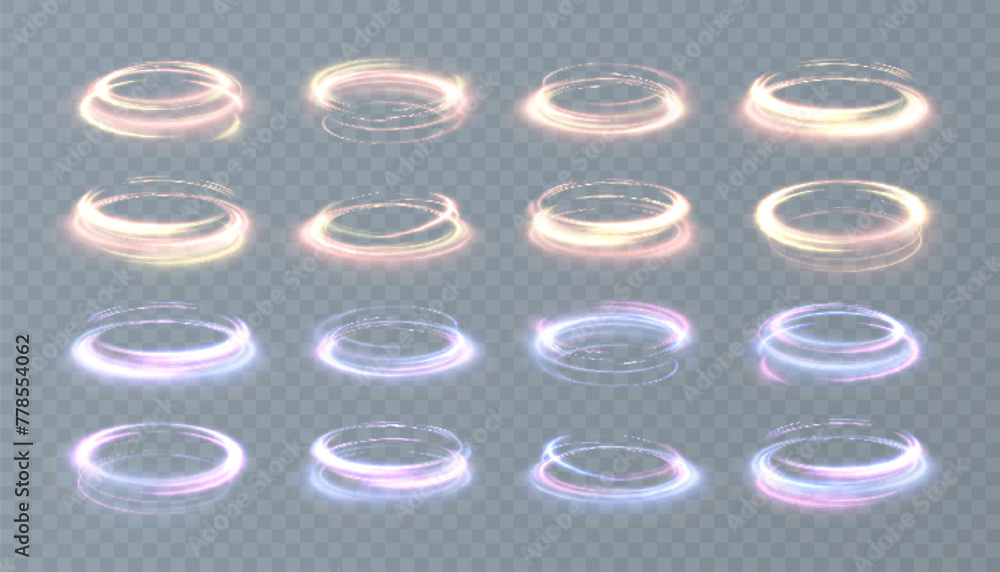 Poster A glowing set of round teleport podiums. Light-bright vortex. Sci-fi digital high tech in glowing HUD projector. Magic gate in a fantasy game. Artificial intelligence.