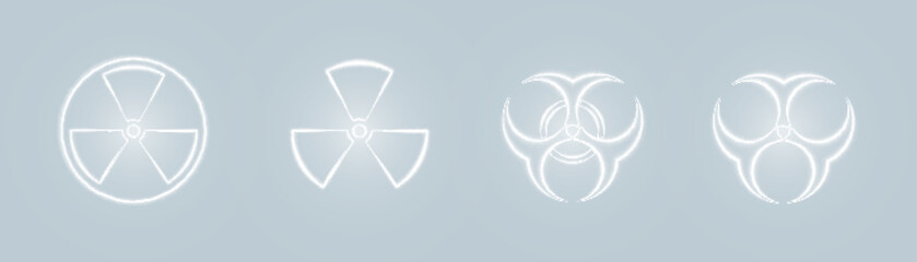 Glowing neon radiation sign, danger pictogram. Outline neon radiation icon. © MAKSYM