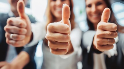 close up. happy business team showing thumbs up.