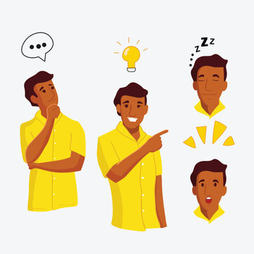 ILUSTRACION VECTORIAL DE LA PARTE SUPERIOR DE UN HOMBRE CON DIFERENTES POSICIONES Y EXPRESIONES