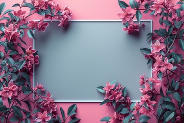 Floral Frame on Pink Background
