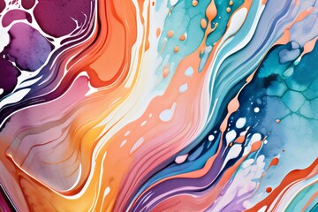 Closeup of abstract watercolor paint background texture with liquid fluid marbled paper texture banner texture. Generative AI (생성형 AI)