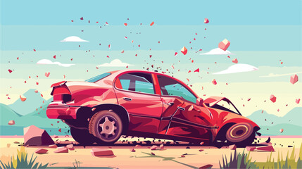 Car accident outline illustration 2d flat cartoon v