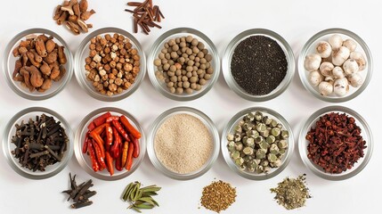 Traditional Chinese medicine ingredients in a bowl. Your top view is flat lay. Natural health care concept.