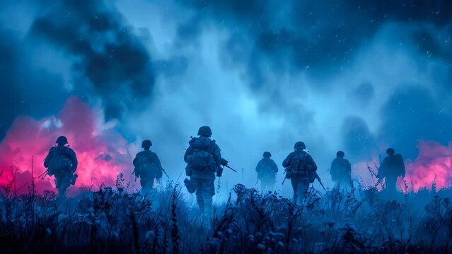 Special forces soldier in action. Special forces soldier in action on war foggy background. Selective focus