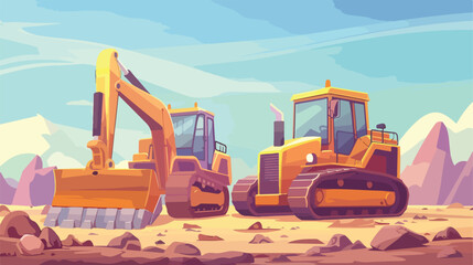 Cartoon bulldozer and excavator 2d flat cartoon vac