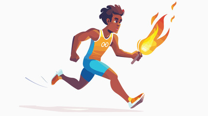Fototapeta premium Cartoon Olympic athlete running with Olympic flame.