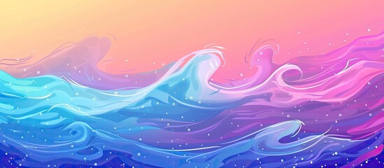 An art piece depicting liquid waves in shades of violet, magenta, and electric blue on a colorful background. The painting captures the beauty of this geological phenomenon - obrazy, fototapety, plakaty