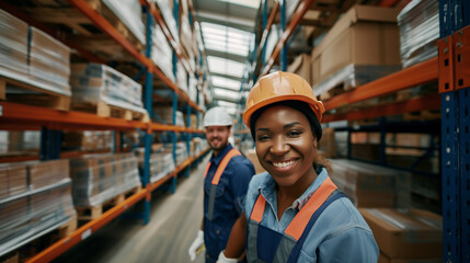 Diverse Warehouse Staff Loading, Sorting, and Managing Inventory in a Spacious Storage Facility : Man and Woman Teamwork in Logistics.