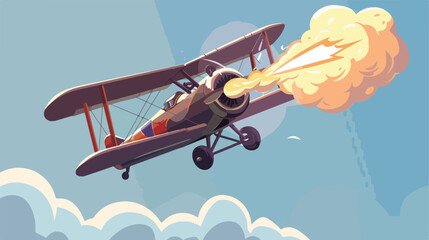 Cartoon WW1 Biplane diving and firing its guns 2d f