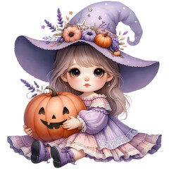 Cute girl in witch costume clip art