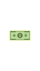 Minimalistic illustration of a green dollar bill with a dollar sign in the center on a white background.