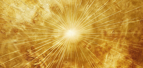 A radiant sunburst gold texture, the surface exploding with rays of light that emanate from a central point. 32k, full ultra HD, high resolution