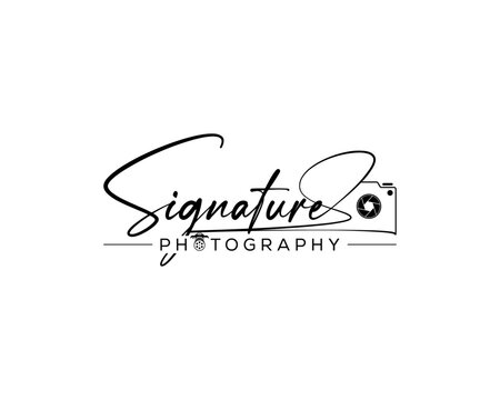 Signature photography vector logo Font Calligraphy Logotype Script Font Type Font lettering handwritten with camera icon