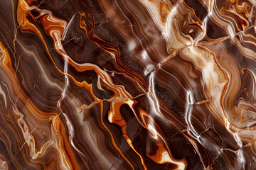 A rich chocolate brown marble pattern, with veins of caramel and cream weaving through. 32k, full ultra HD, high resolution