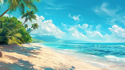 Foto op Aluminium Beautiful tropical beach banner. White sand and coco palms travel tourism wide panorama background concept. Amazing beach landscape © JetHuynh