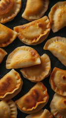 Pierogi, Delicious food style, Horizontal top view from above