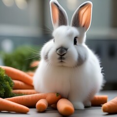 A fluffy bunny with floppy ears, munching on a bunch of fresh carrots1 - obrazy, fototapety, plakaty
