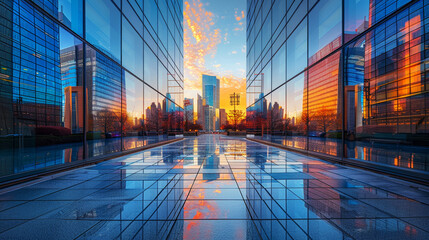 Urban Reflections Glass Facade Skyscrapers Cityscape Corporate Office Buildings