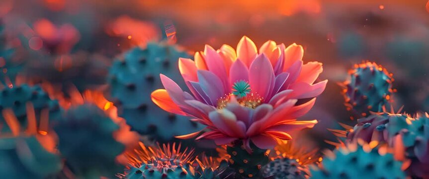 A blooming cactus flower at dusk, desert beauty captured,