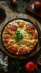 Pirog, Delicious food style, Horizontal top view from above